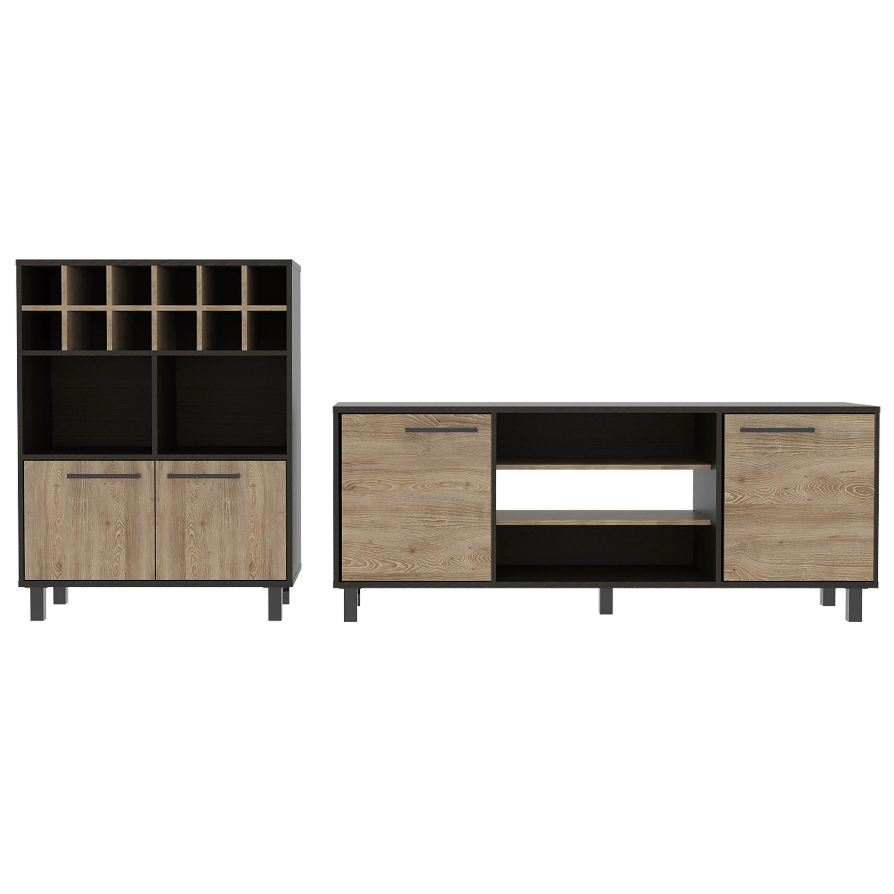 Rack + Bar Kaia Color Wengue y Miel Para Sala De Estar